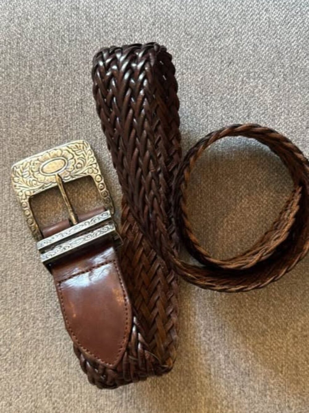 Vintage Jennifer Graham Brown Braided Leather Belt - Size Large - Western Boho
